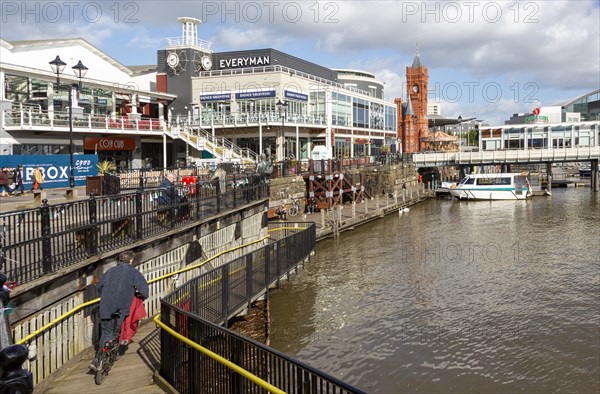 Leisure buildings and restaurants Cardiff Bay redevelopment at Mermaid Quay, Cardiff, South Wales,