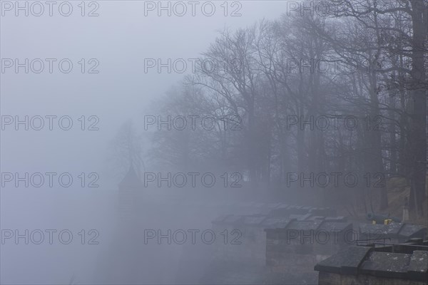 Winter atmosphere at the mountain fortress, Koenigstein, Saxony, Germany, Europe