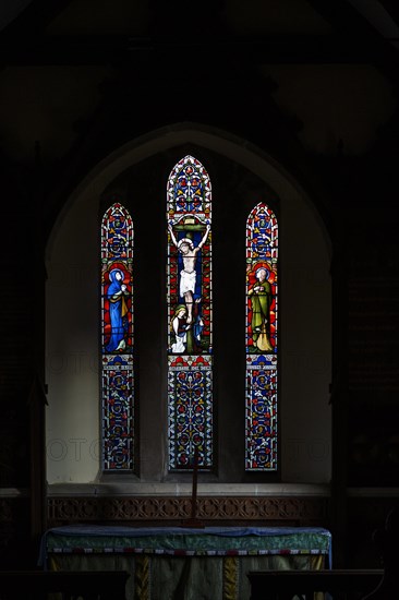 Stained glass window in church of Saint Mary, Maddington, Wiltshire, England, UK c 1871 Lavers,