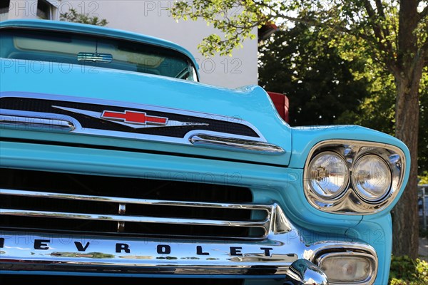 Close-up of a blue Chevrolet Apache from the 1950s
