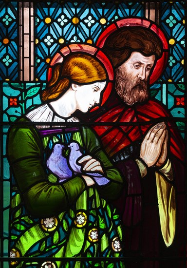 Stained glass window by Henry Holiday 1863 Shimpling church, Suffolk, England, UK Pre-Raphaelite