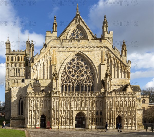 Medieval West Front Image screen stone carvings, Gothic architecture c 13th century, Exeter