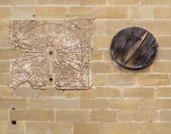 Historic scratch dials on wall of church of San Juan, Laguardia, Alava, Basque Country, northern