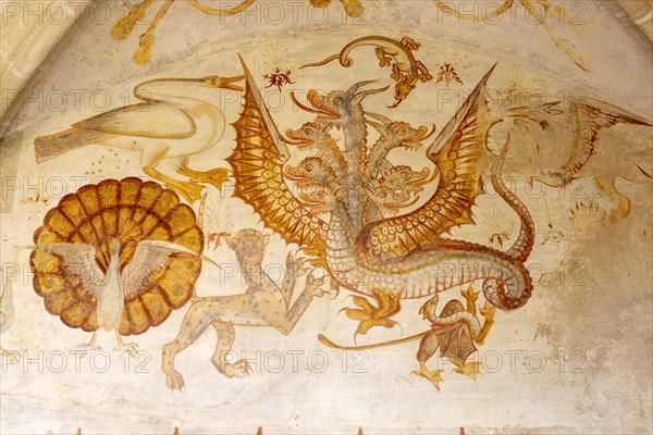 Image set of Casas Pintadas, Evora, Portugal unusual 16th-century murals paintings of creatures