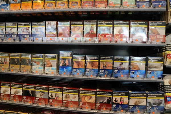 Cigarettes and tobacco products in a shop