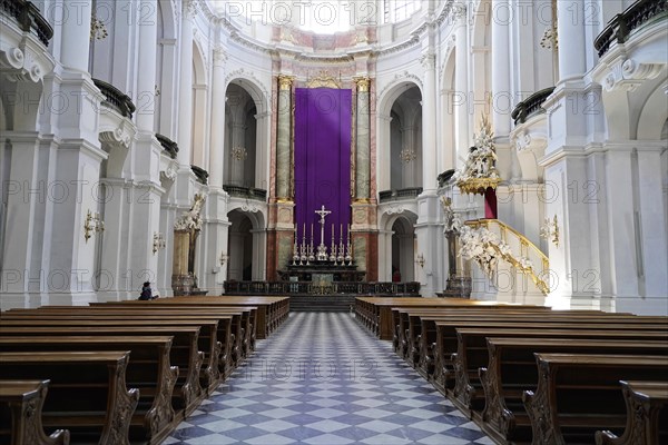 Interior view, St Trinitatis Cathedral, Altar, Nave, Dresden, Free State of Saxony, Germany, Europe