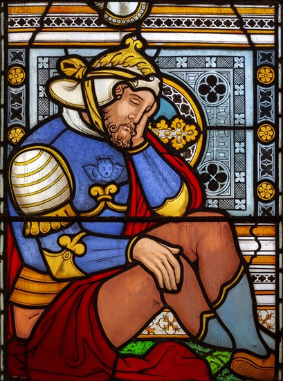 Victorian 19th century stained glass window, Lawshall church, Suffolk, England, UK by Horwood Bros,