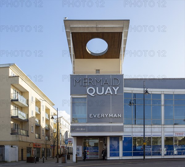Leisure buildings and restaurants Cardiff Bay redevelopment at Mermaid Quay, Cardiff, South Wales,