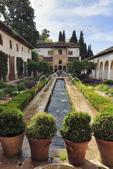 Patio de la Acequia, gardens with water basin, water features, Moorish palace, Generalife Gardens,