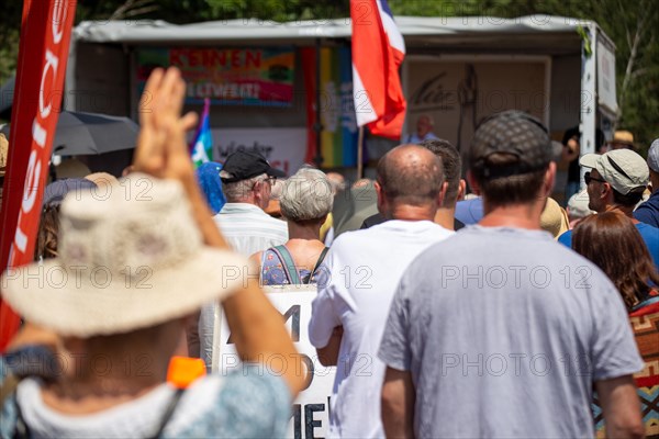 Peace demonstration in front of Ramstein Air Base against war and armament and in favour of