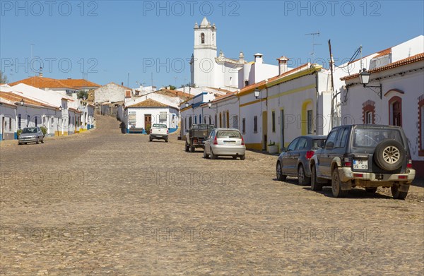 Rural settlement village cobbled streets, Entradas, near Castro Verde, Baixo Alentejo, Portugal,