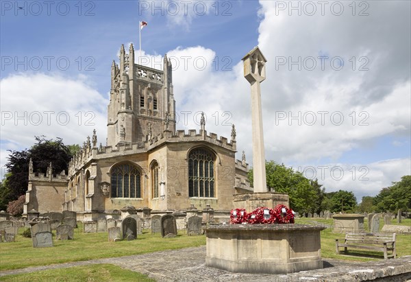 Cotswolds historic stone building churchyard of Church of Saint Mary, Fairford, Gloucestershire,