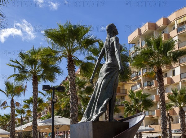 Sculpture of woman 'Mediterranea' by Luis Reyes, 2003, on seafront at Fuengirola, Costa del Sol,