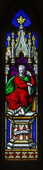 Stained glass window in church of Saint Margaret of Antioch, Leigh Delamere, Wiltshire, England, UK