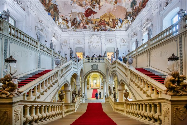 Staircase with ceiling painting by Tiepolo in the Wuerzburg Residence, Wuerzburg, Maintal, Lower