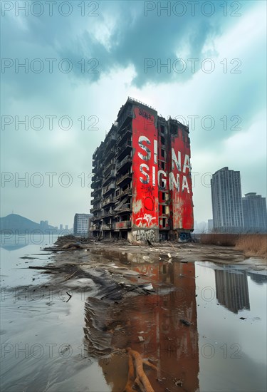 Symbolic image for the collapse of Rene Benko's SIGNA Group, a red tower block with the company