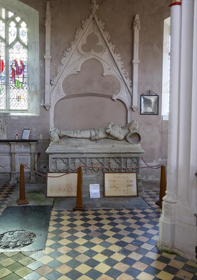 Village parish church Erwarton, Suffolk, England, UK effigies of Sir Bartholomew Bacon d 1391 and