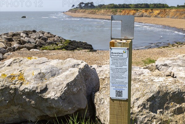 Soft cliffs rapid coastal erosion on North Sea coastline, coast at Bawdsey, Suffolk, England, Uk