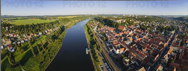 Pirna on the Elbe. General view of the old town centre with town hall, market square, St. Mary's
