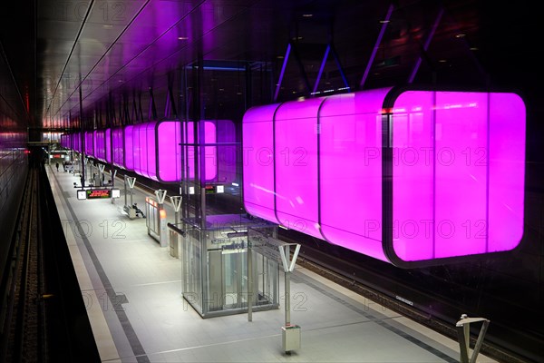 Hafencity University underground station, coloured light containers, Hanseatic City of Hamburg,