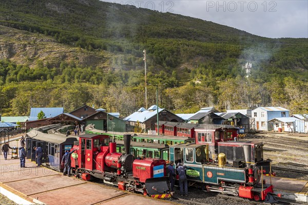 Steam locomotives and carriages of the historic convict railway Train to the End of the World,