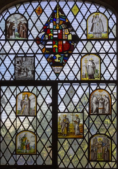 Farleigh Hungerford castle, Somerset, England, UK stained glass in chapel