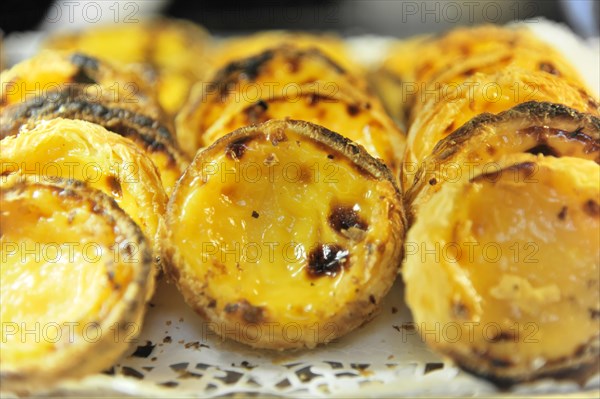Pastel de Nata, Pasteis de Nata on a plate, custard tart, Portuguese speciality, city centre,