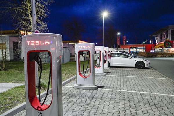 Tesla Supercharger charging station, car park, Werre-Park shopping centre, Bad Oeynhausen, North