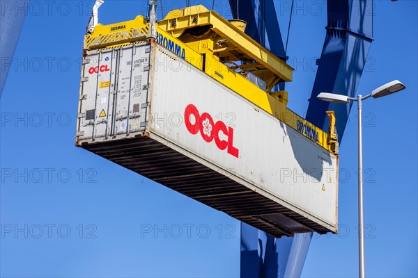 An OOCL Orient Overseas Container Line container is loaded in the port of Mannheim, Germany. Supply