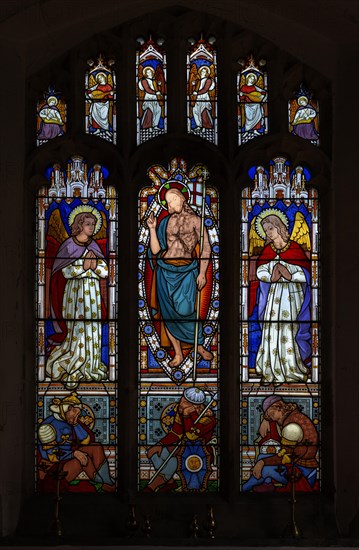 Victorian 19th century stained glass window, Lawshall church, Suffolk, England, UK by Horwood Bros,
