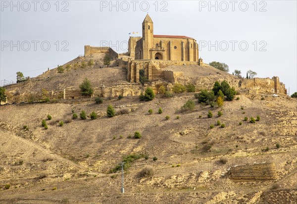 Church and castle on hilltop at village of San Vicente de la Sonsierra village, La Rioja, Spain,