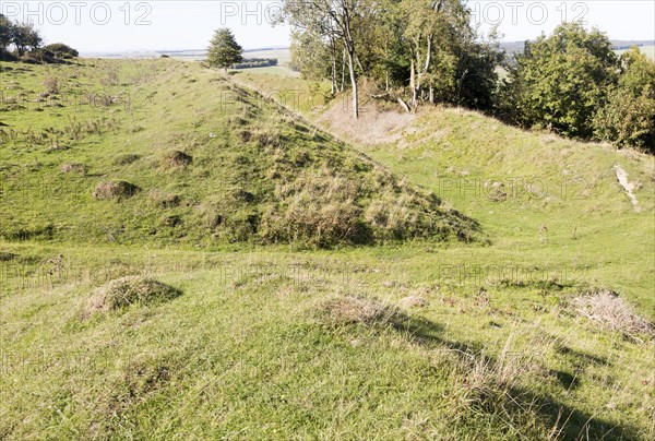 Sidbury Camp or Sidbury Hill Iron Age hill fort, Haxton Down, near Everleigh, Wiltshire, England,