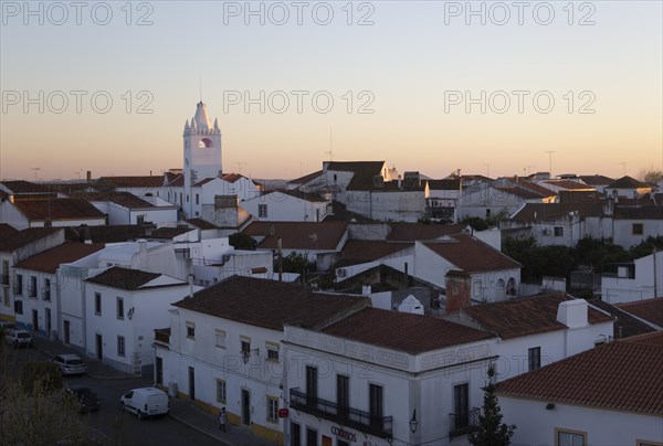 View over rooftops of buildings in village of Alvito, Beja District, Baixo Alentejo, Portugal,