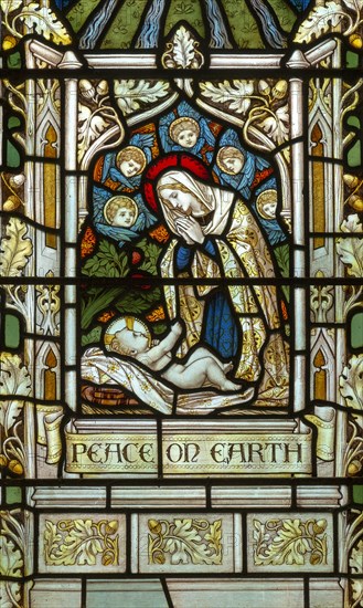 Church of All Saints, Great Glemham, Suffolk, England, UK stained glass window Peace on Earth by