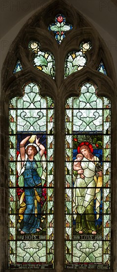 Stained glass window depicting Hope and Love designed by Henry Holiday 1890s, Fressingfield church,