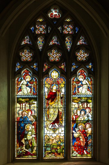 Stained glass window in Great Bedwyn church, Wiltshire, England, UK 1879 Ascension, by Heaton,