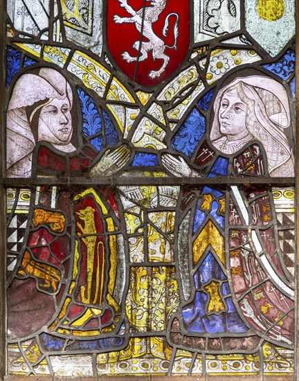 Medieval stained glass window, Holy Trinity church, Long Melford, Suffolk, England, Elizabeth