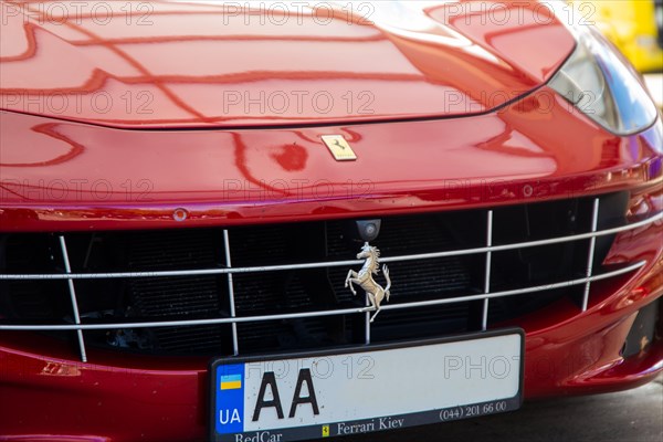 Close-up of a red Ferrari FF (seen at the Ellwanger Berge motorway service area,