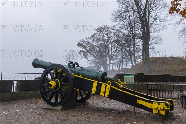 Winter atmosphere at the Bergfestung.Kanone, Koenigstein, Saxony, Germany, Europe