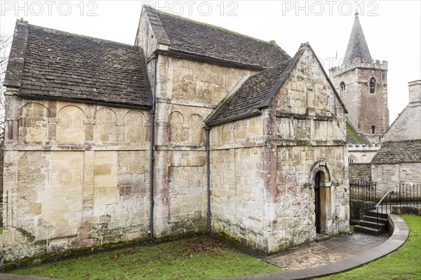 Exterior walls of Saxon building church of Saint Laurence, Bradford on Avon, Wiltshire, England, UK