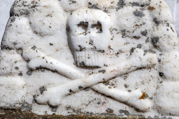 Marble skull and cross bones hermitage chapel Ermida de Nossa Senhora da Represa de Vila Ruiva,