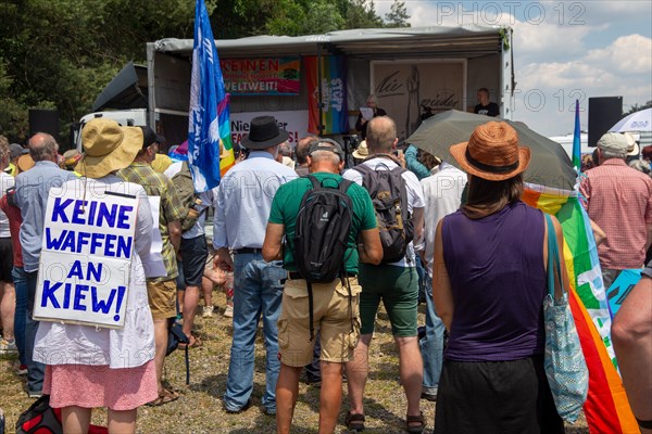 Peace demonstration in front of Ramstein Air Base against war and armament and in favour of