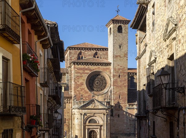 View from Calle Mayor of cathedral church, Catedral de Santa Maria de Sigueenza, Siguenza,