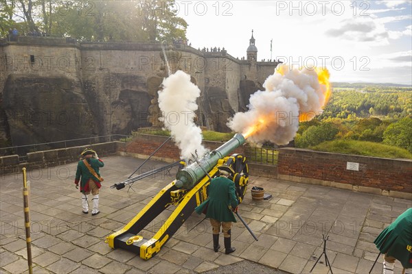 Koenigstein Fortress in Saxon Switzerland. A cannon belonging to the Koenigstein Fortress, built in