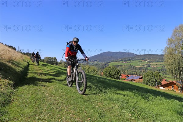 Mountain bike tour through the Bavarian Forest with the DAV Summit Club: Descent in a meadow paths