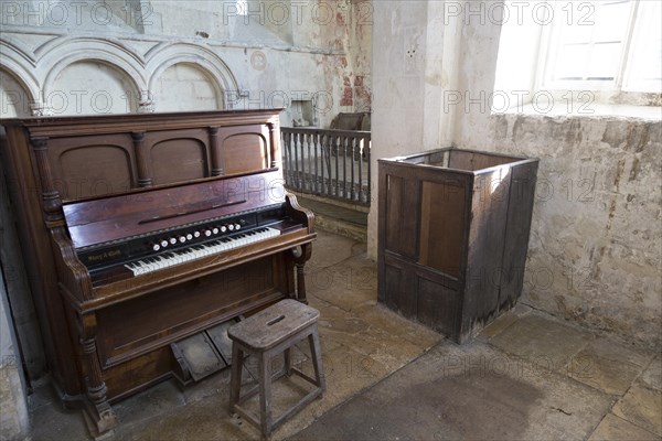 Historic interior of church of Saint John, Inglesham, Wiltshire, England, UK under the care of the