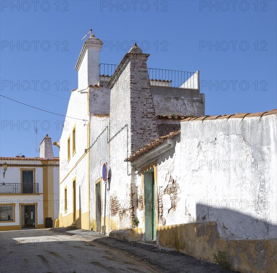 Traditional houses with very large chimney pots in village of Pavia, Alentejo, Portugal, Southern