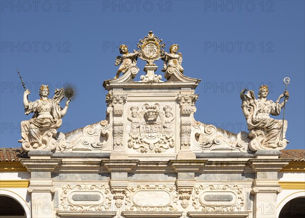Facade old chapel Colegio do Espirito Santo, historic courtyard University, Evora, Alto Alentejo,