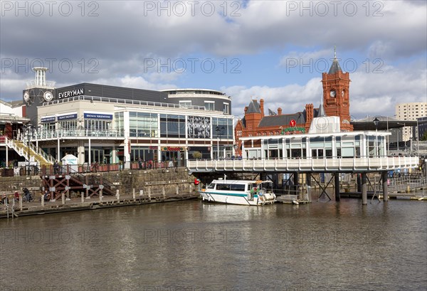 Leisure buildings and restaurants Cardiff Bay redevelopment at Mermaid Quay, Cardiff, South Wales,