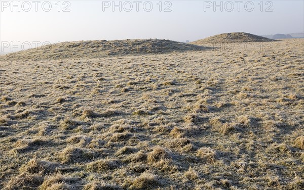 Bronze Age bowl barrow on Windmill Hill, a Neolithic causewayed enclosure, near Avebury, Wiltshire,